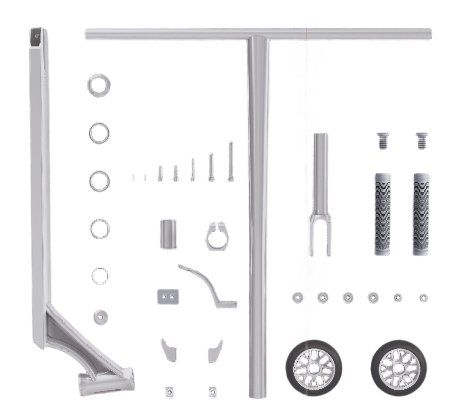 Custom stunt scooter parts and accessories including wheels bars grips and decks manufactured by Aixi Sports for OEM brands